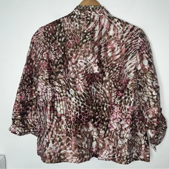 NWT CHICO'S Bernita Animal Pattern Caliente Coral Open Jacket - Picture 7 of 13